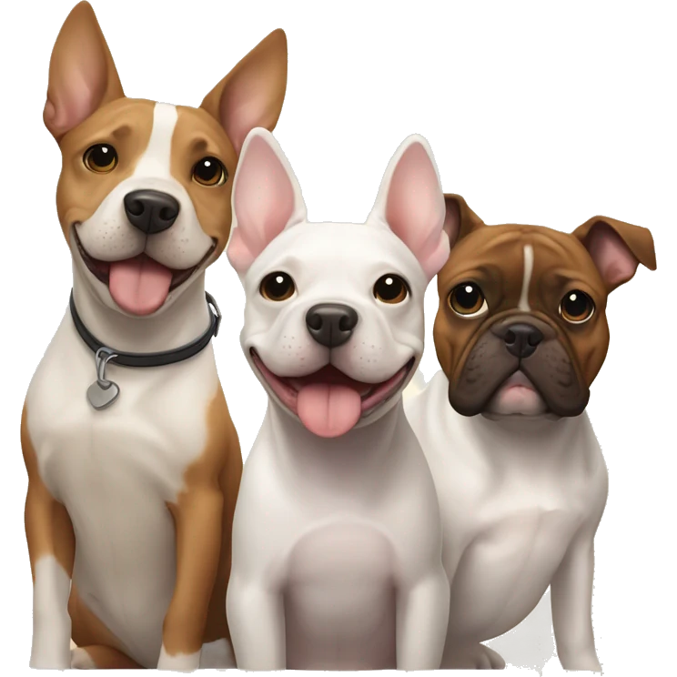 Two dogs, a White Bull terrier, and a brown-and-tan frenchie hugging emoji