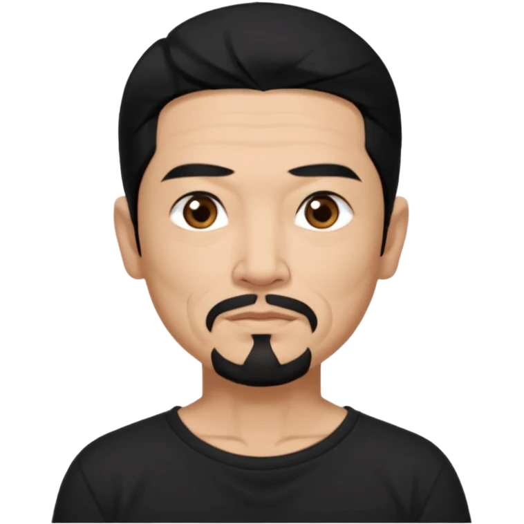 Older Spanish male. Asian eyes. Angular eyebrows. Chin strap goatee.
Untucked, loose fitting black t-shirt. 
long black hair.
Even More tattoos. 
Peaceful emoji