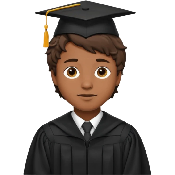 male graduate with brown skin, short wavy hair, wearing a gown emoji