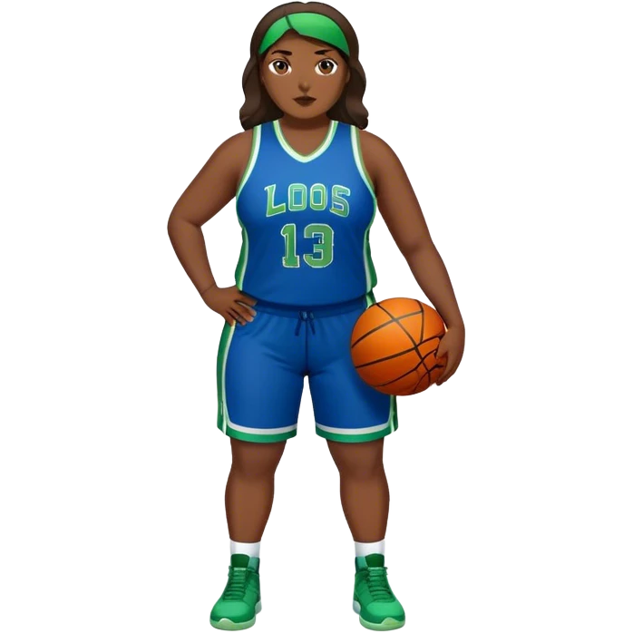 Full Body Latino plus size women basketball player wearing blue and green uniform emoji