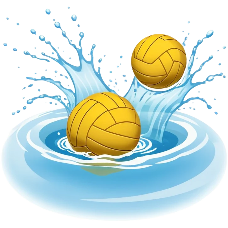 An icon featuring a yellow water polo ball floating on the water with goals in the background, inside a swimming pool. The design includes splashes and ripples, symbolizing the fast-paced action and strategy of water polo. Transparent background highlights. emoji