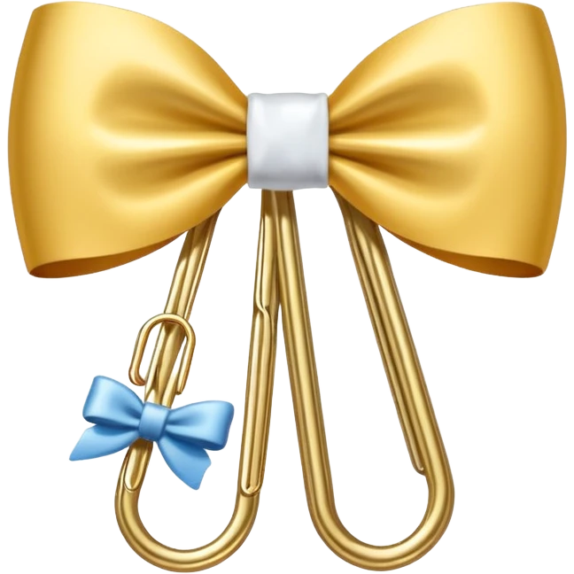 one gold paper clip with one small white bow in the middle emoji