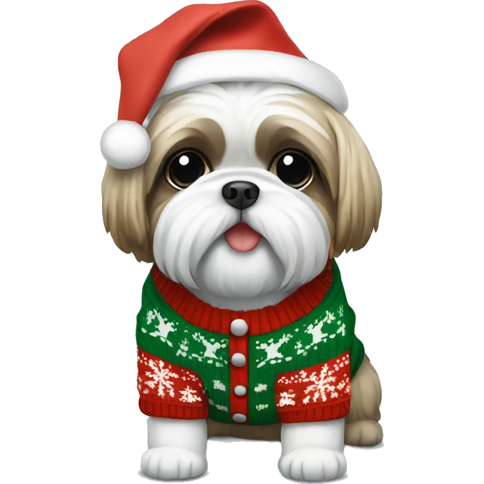 Shi tzu wearing christmas Sweater  emoji