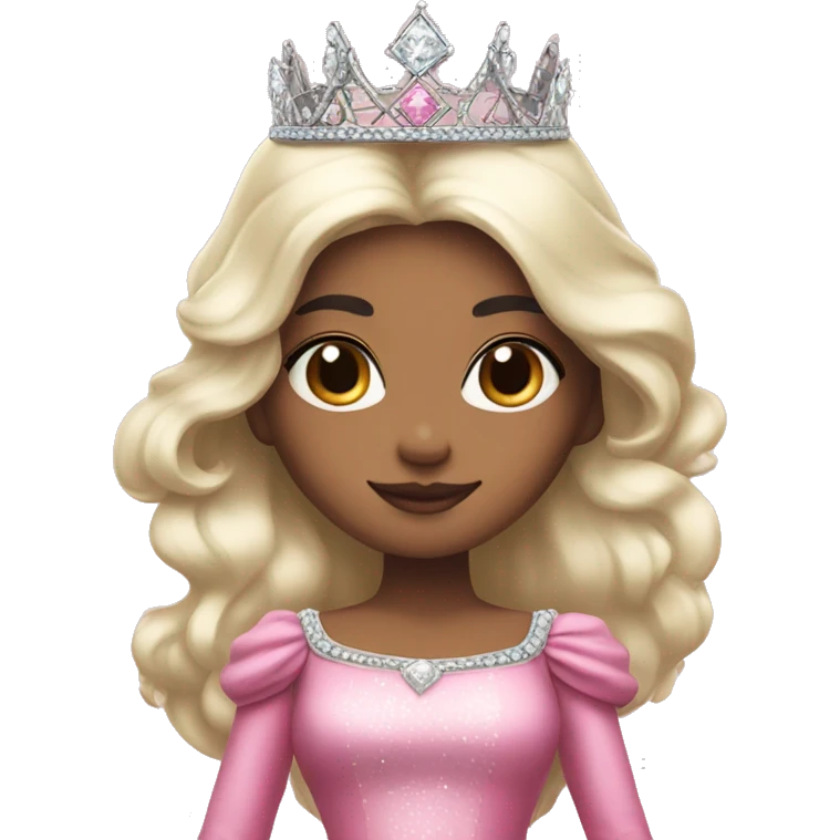 PRINCESS WITH WHITE SKIN, LONG VOLUMOUS BLACK HAIR, WITH PRINCESS CROWN, WITH PINK PRINCESS OUTFIT diamonds emoji
