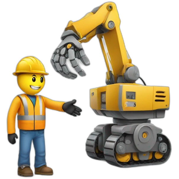 construction worker shaking hands with a robot emoji