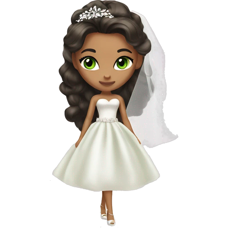 Bratz, bride, brunette hair, olive skin, green almond cat eyes emoji