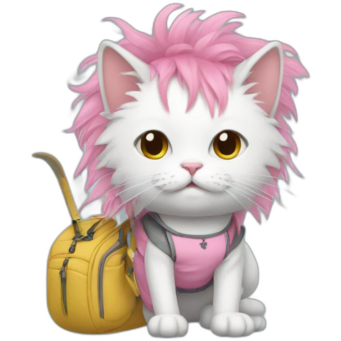 Cat with pink long hair and a Badminton bag emoji
