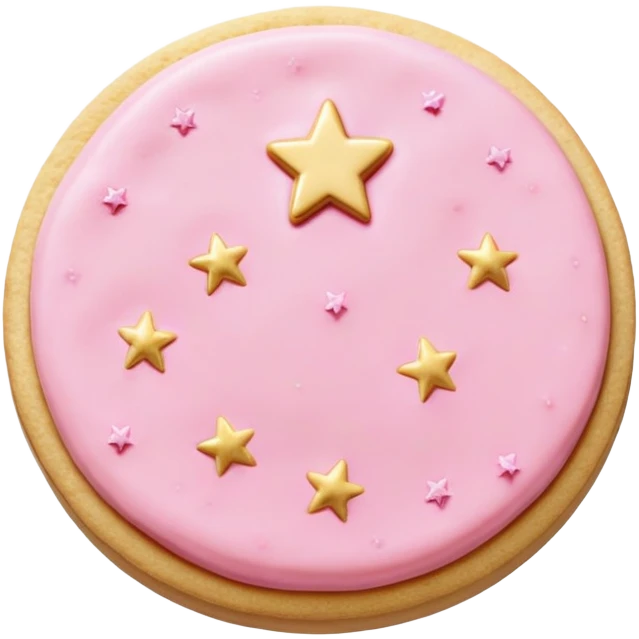 pink buttercream sugar cookie with gold star sprinkles  emoji