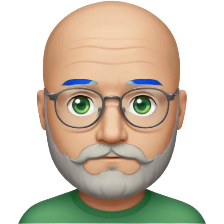 50 years old, green eyes, 2 days salt and pepper beard, bald, glasses emoji