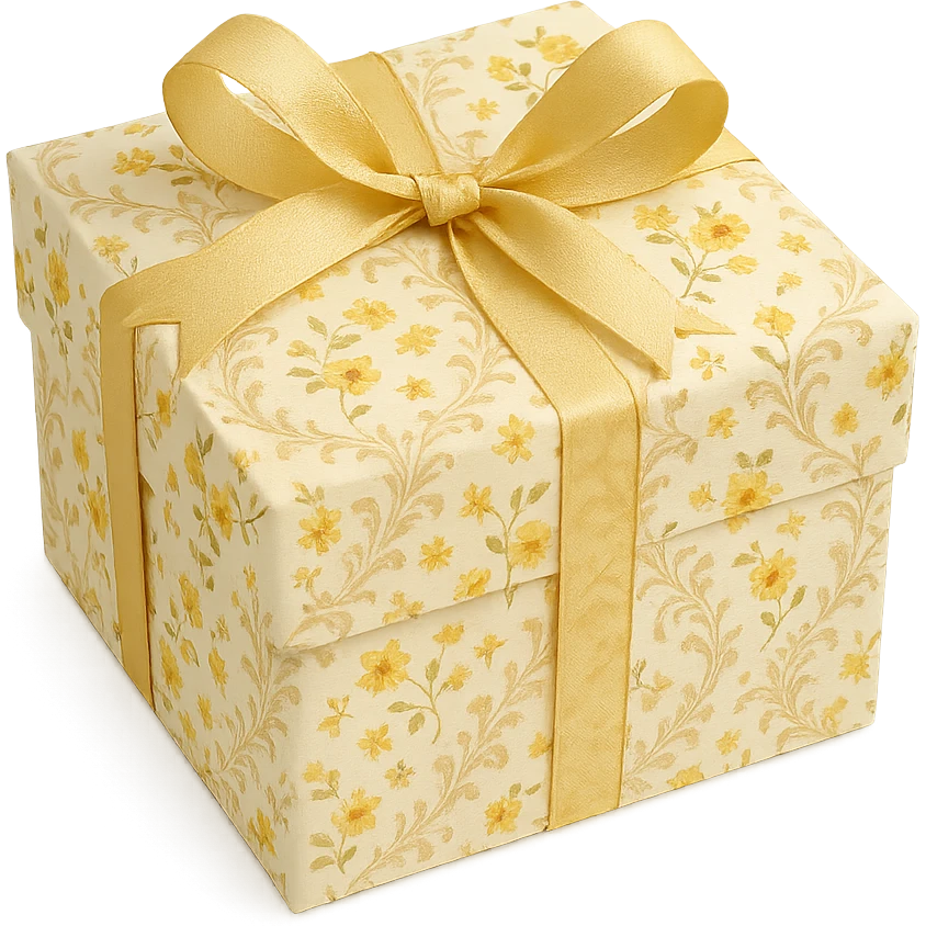 Elegant Rococo pale white yellow ditsy floral gift box  , remove background emoji