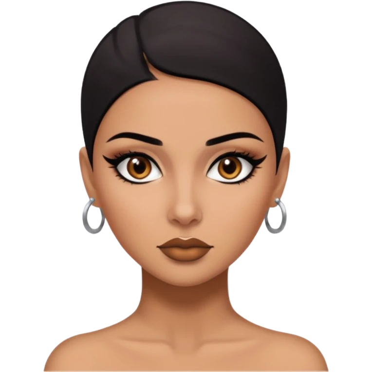 latina, shaved half dark head ,baddie,pretty, brown eyes, makeup, black eyeliner emoji