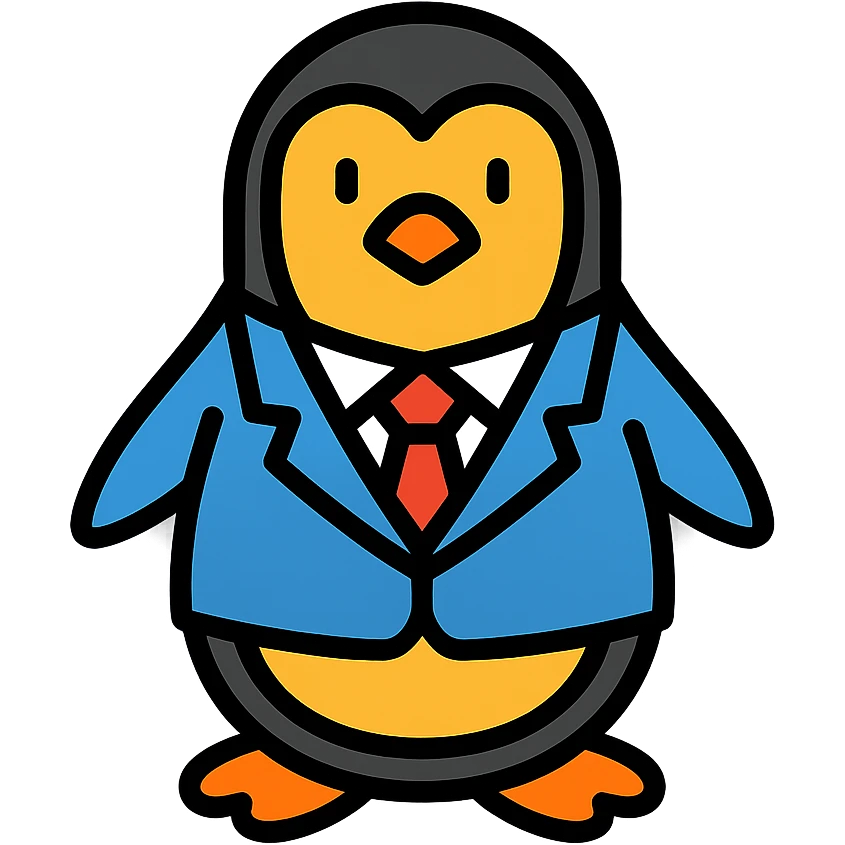 a penguin in a business suit, color outline style emoji