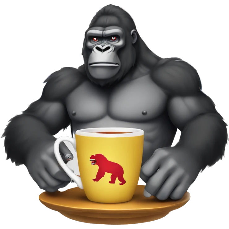 king kong drinking tea  with british flag behind in the background emoji