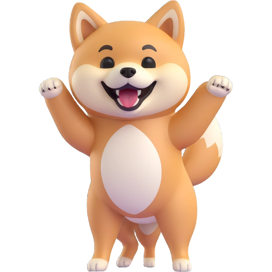 shiba inu standing, laughing emoji