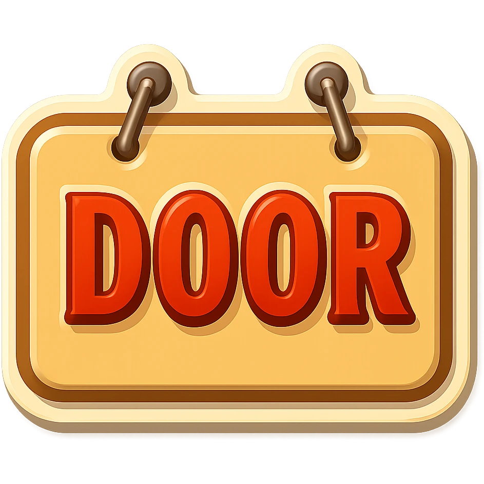 rectangular beige door sign, flat, with light shadows and highlights, retro sticker style, two nails hammered at the top of the sign, transparent background emoji