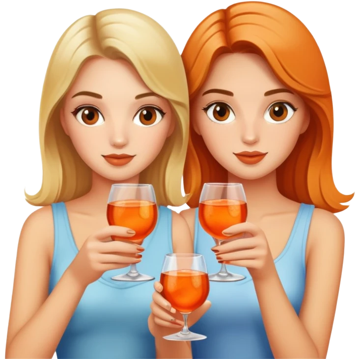 Two girls drinking aperol with blond and brown hair emoji