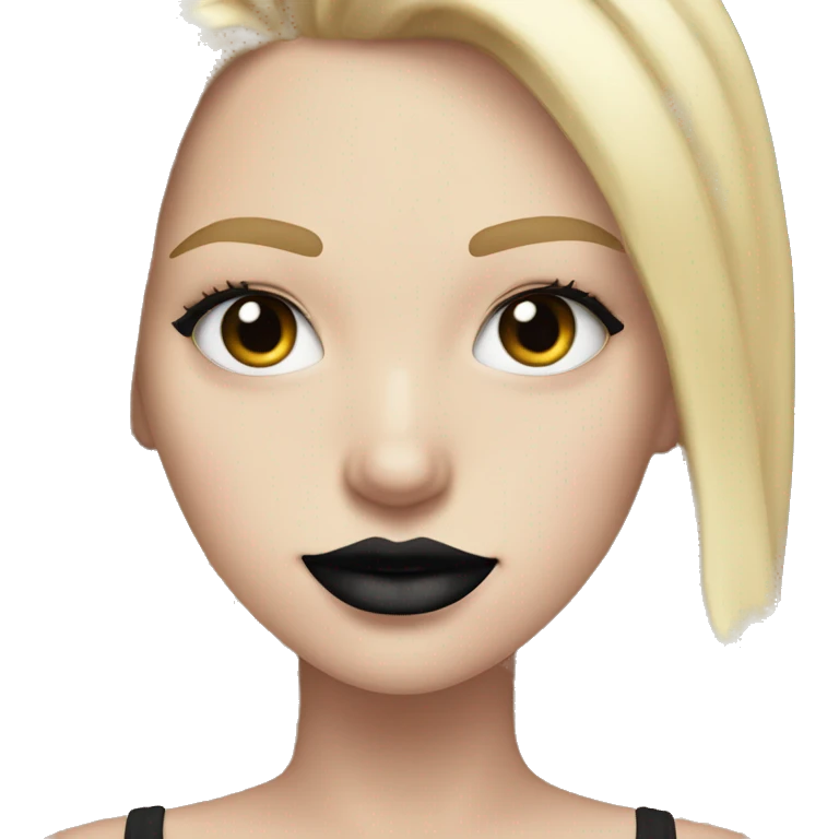 White Girl with long blonde hair eyes closed smiling black tank top and black lipstick,  long eyelashes emoji