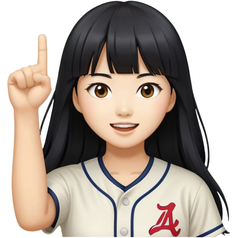 East Asian woman with long black straight hair and bangs cheering for Doosan Bears baseball team emoji