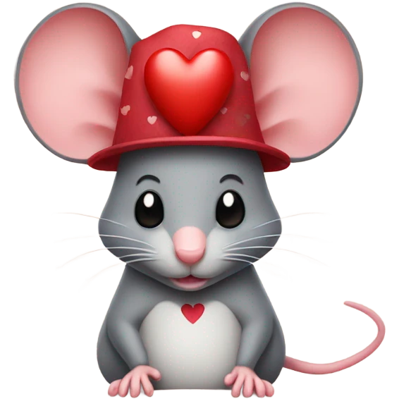 Mouse wearing a hat with hearts emoji