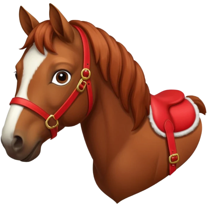 a christmas brown horse with a red saddle emoji