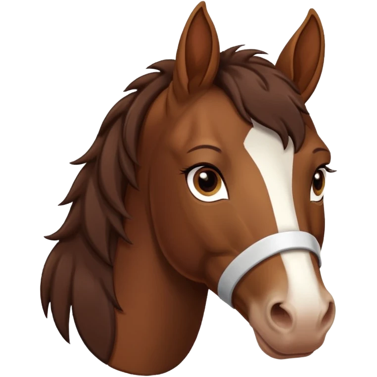 brown horse with chocolate mane and a long white stripe on its muzzle, head only emoji
