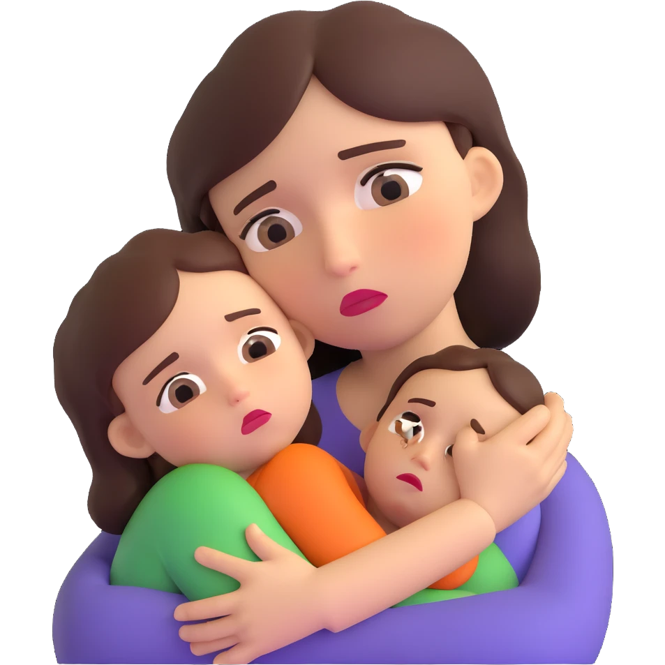 mother hugging a sad child, expressive faces emoji