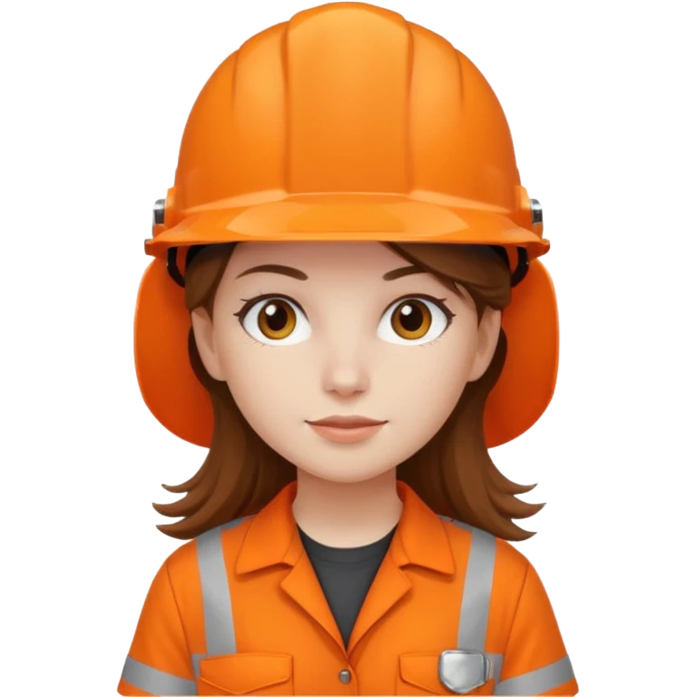 GAROTA BRANCA DE CABELOS CASTANHOS COMPRIDOS, UNIFORME DE TRABALHO LARANJA E CAPACETE LARANJA emoji