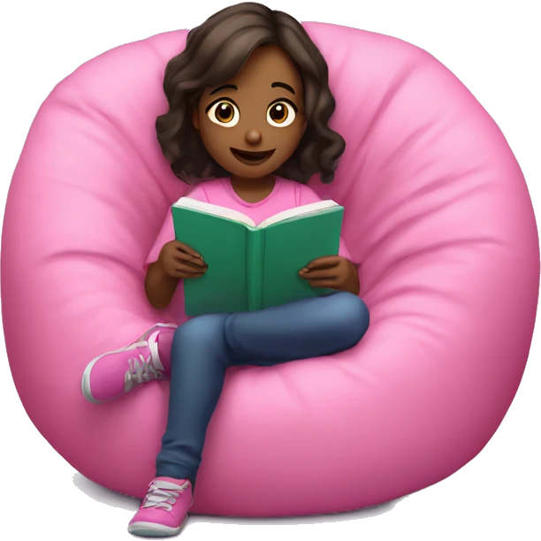 Girl in pink beanbag chair reading a book  emoji