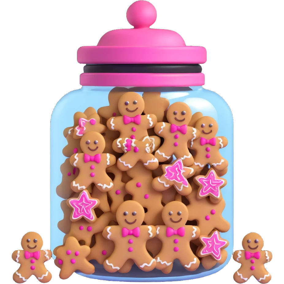 glass cookie jar, pink lid, gingerbread cookies, isolated emoji