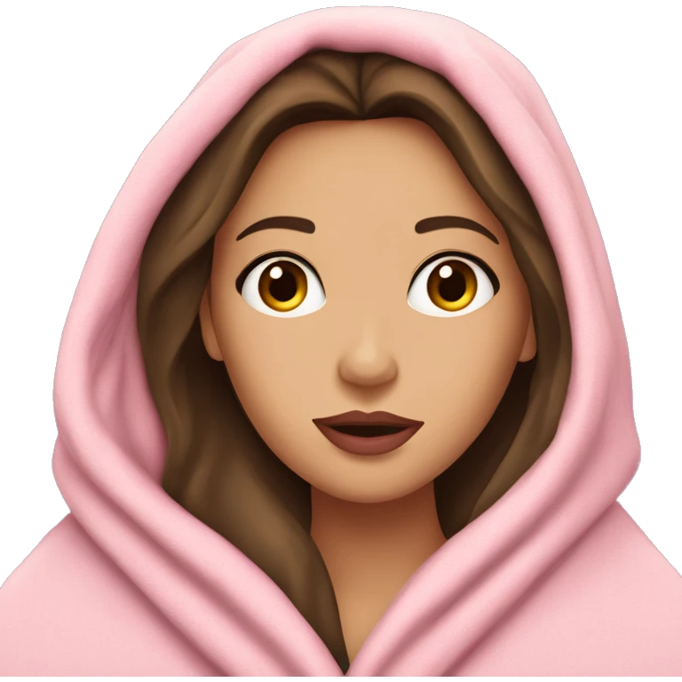 Brunette caucasian woman with pink lips cuddled in a big blanket emoji