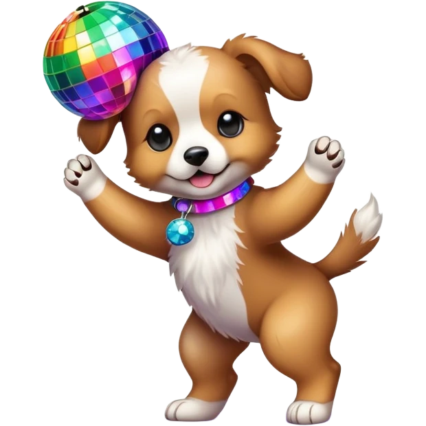 puppy dancing under a disco ball with colorful lights emoji