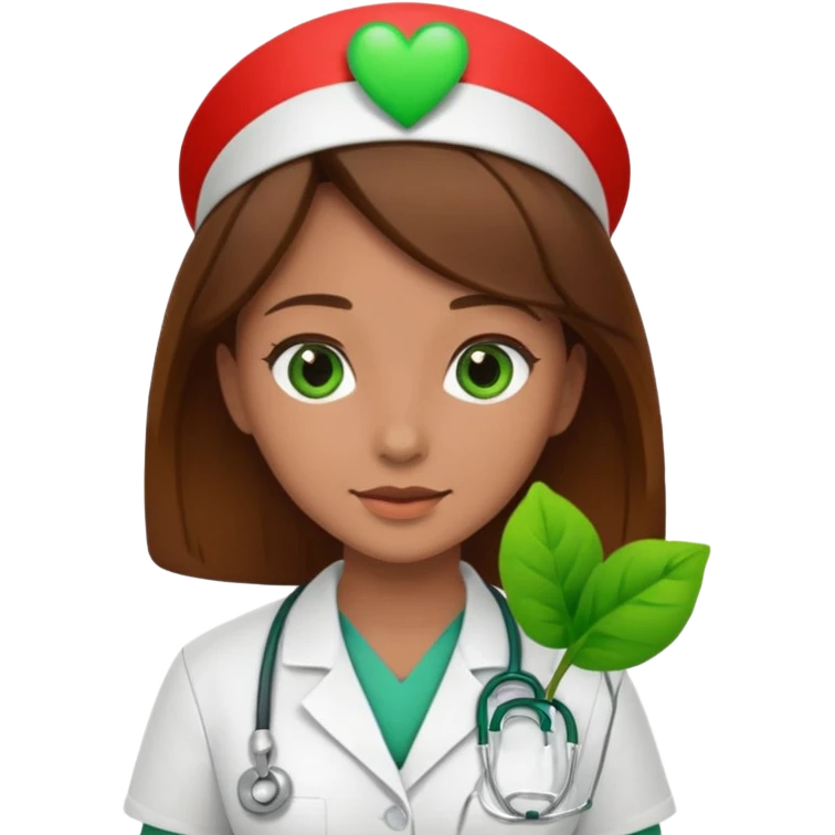 Brown hair Nurse with green heart and plant surround her  emoji