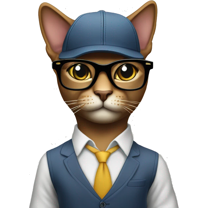 Mulatto hiphop confident business slimfit adult cat full body pfp with smart glasses and chill eyes emoji