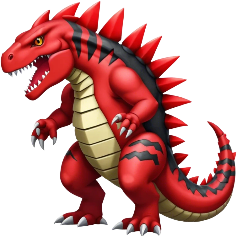 Badass black and red Groudon-salazzle-tyranitar-hybrid, full body emoji