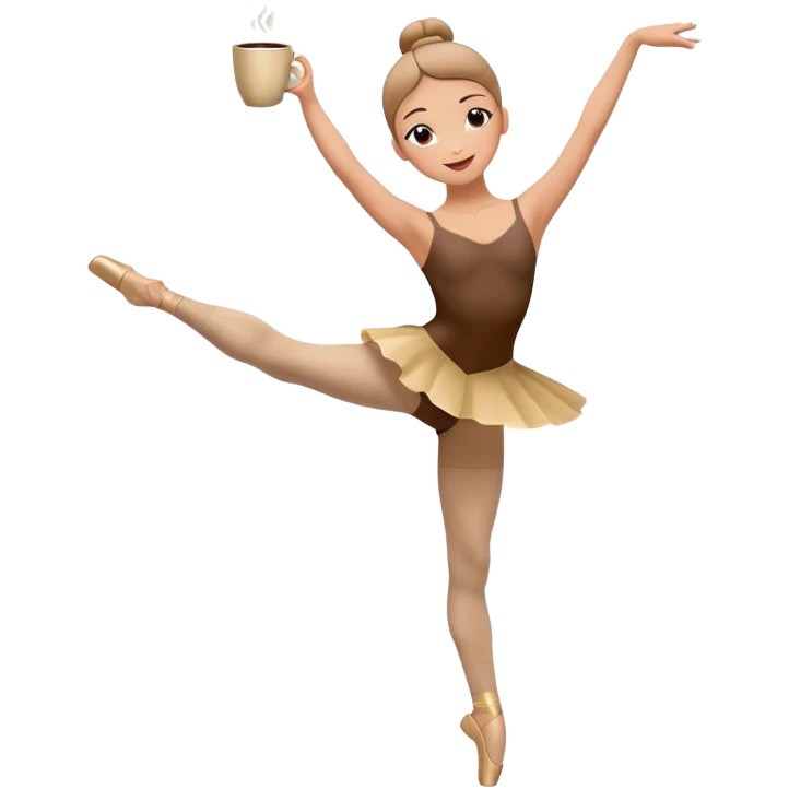 A dancer in a graceful pose with a coffee cup as a head emoji