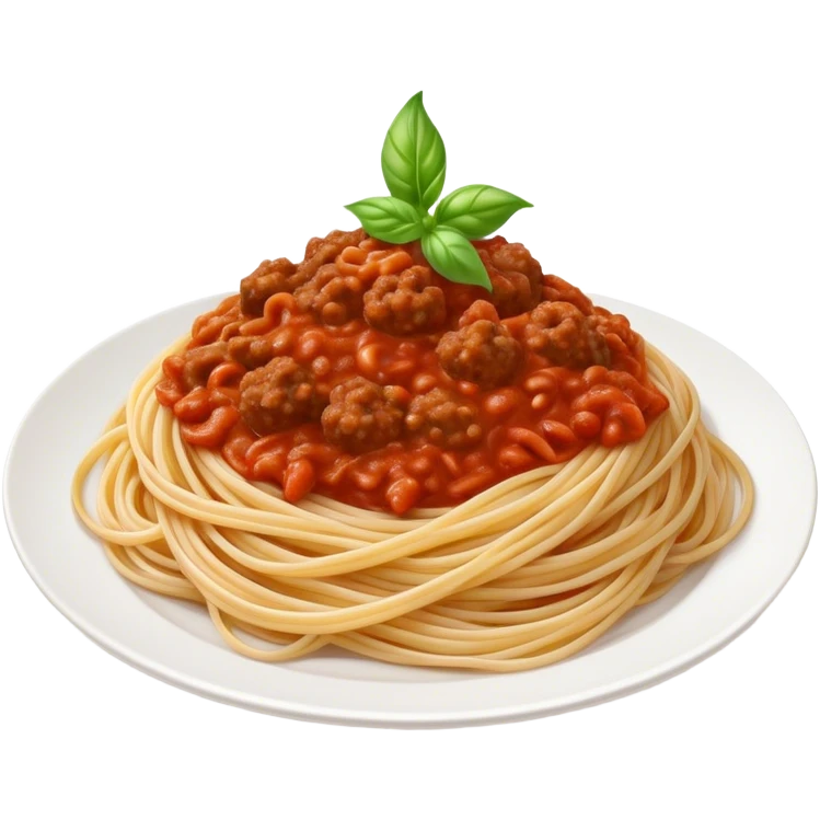 Spaghetti Bolognese on a plate,nice basil on top emoji