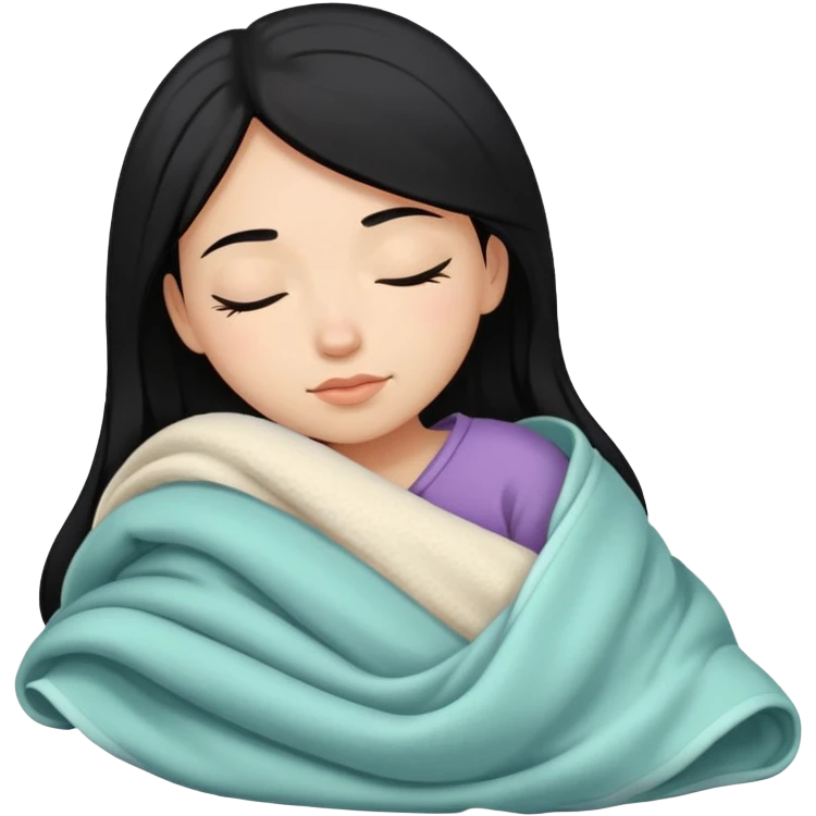 girl with black hair and light skin sleeping with blanket on emoji