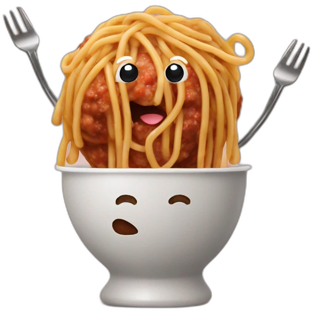 Spaghetti and meatballs with a face, arms and legs, doing something random emoji