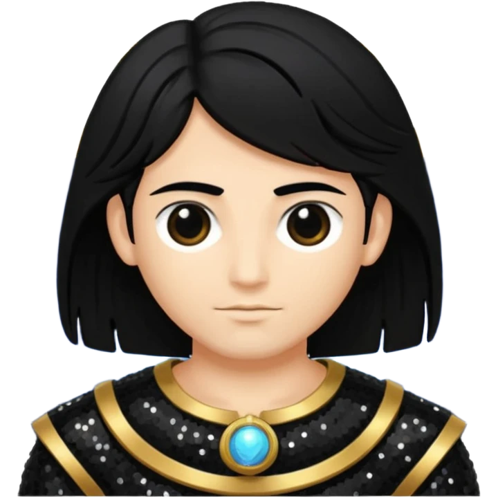 Saturn, God of Time with black hair, black sequin outfit emoji