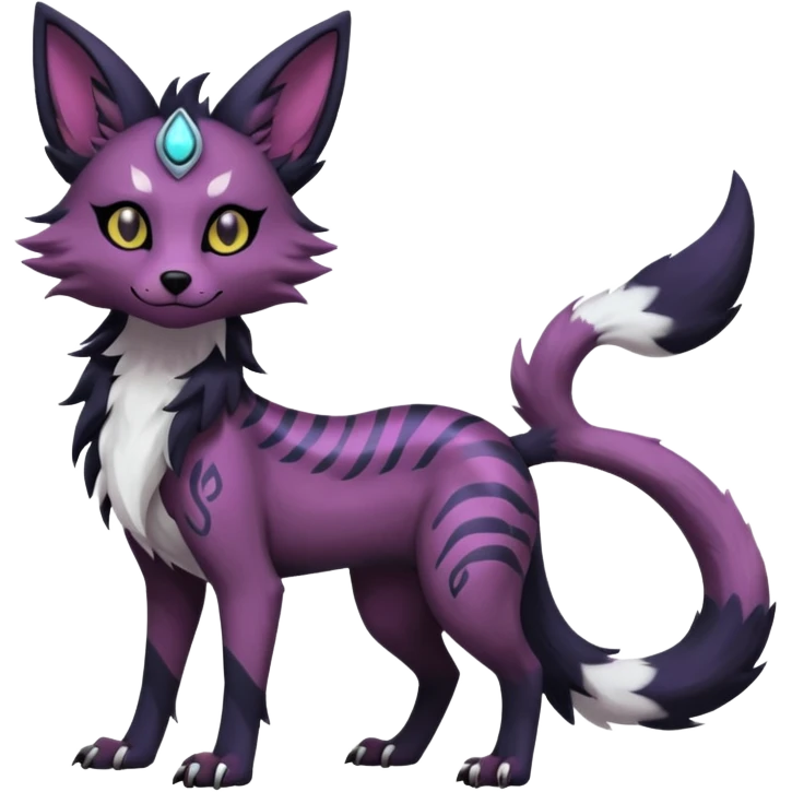 Kawaii dark black purplish blackish edgy fantasy ethereal feline-vernid-sergal-monster-furret-Lycanroc-umbreon-fursona animal creature full body with intricate markings  emoji