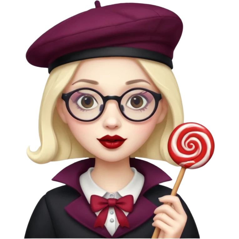 Vampire with lollipop, beret and glasses emoji
