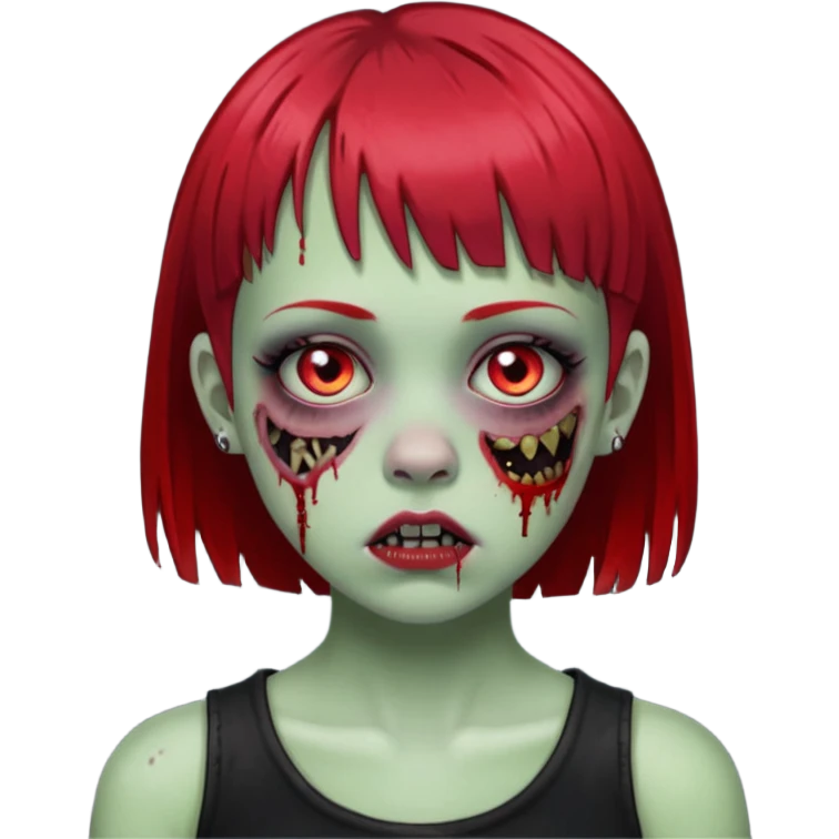 White girl, zombie, micro bangs, short hair, black and red hair, bridge piercing emoji