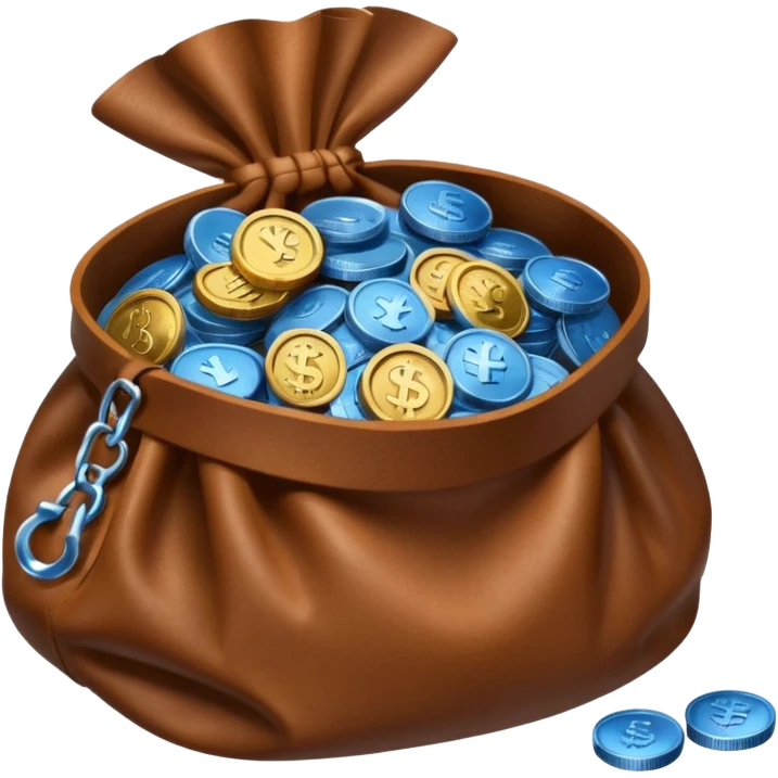 blue coins inside an opened brown money bag  emoji