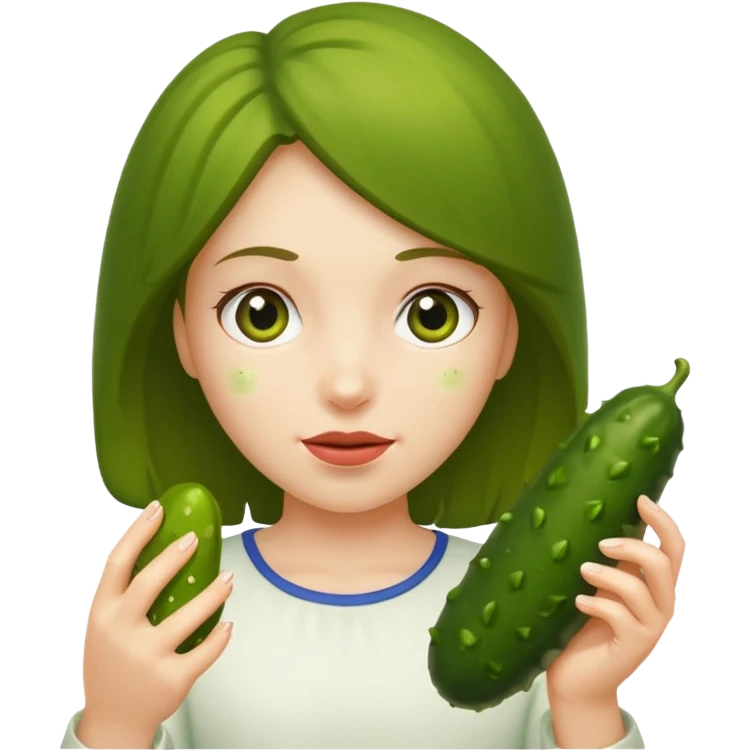 Girl playing with pickle emoji