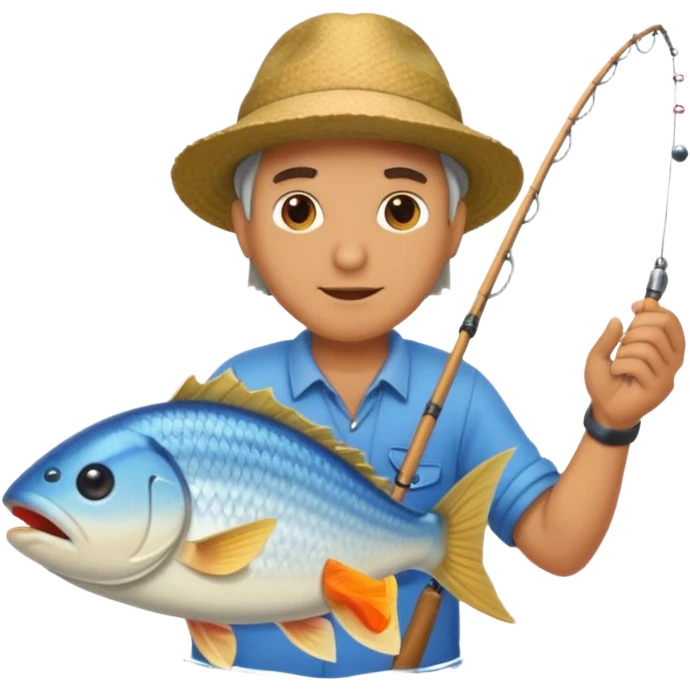 Man fishing and catching huge fish emoji