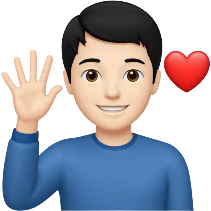 White boy with black hair holding up heart hand signal emoji