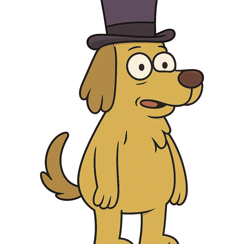 dog with a tophat, flat toon style emoji