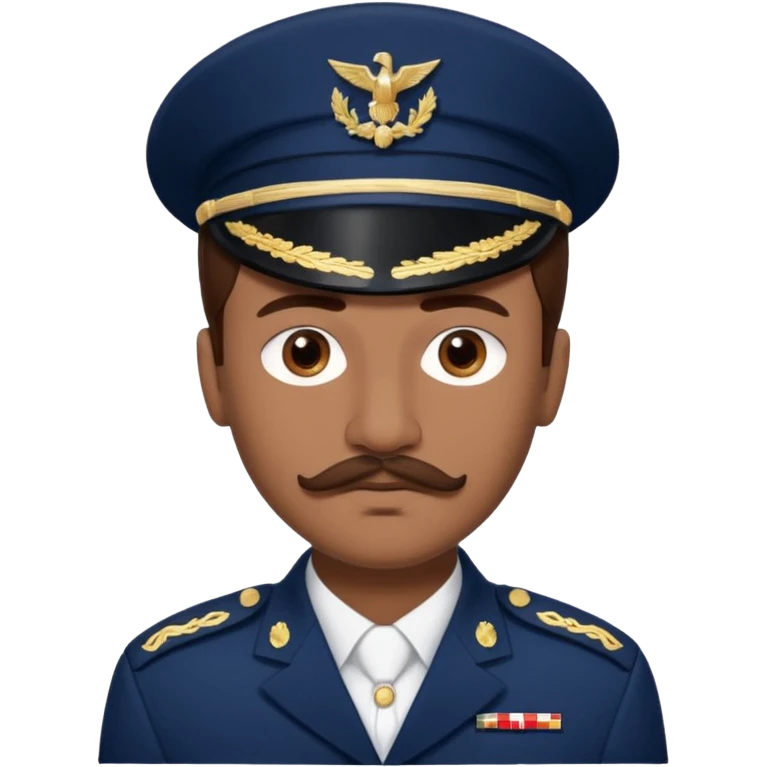 A Young man with brown hair laid back, with mustache and no beard, with pretty brown eyes, thin lips, wearing navy blue army uniform, looking like Leonidas from “Wounded love” Turkish series emoji