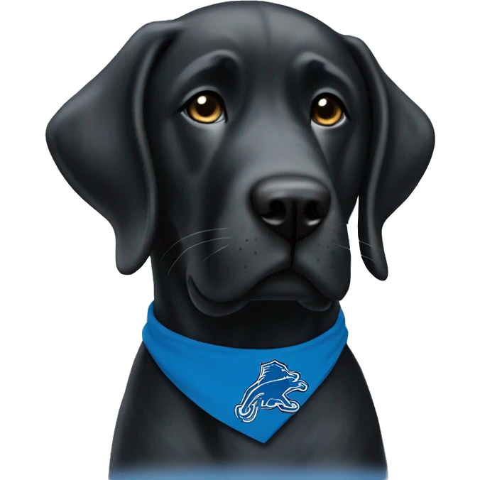 Large Black Lab dog in a Detroit Lions bandana or jersey  emoji