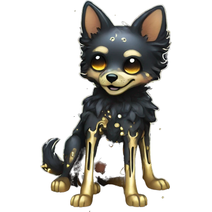 Black iridescent dog fox zombie skeleton gold mechanical nebula galaxy stars flowers fairy lights vintage emoji
